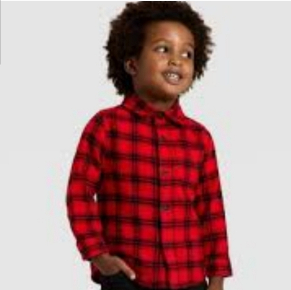 Boys' Red & Black Plaid Flannel Shirt - Cat & Jack Red XL(14)
